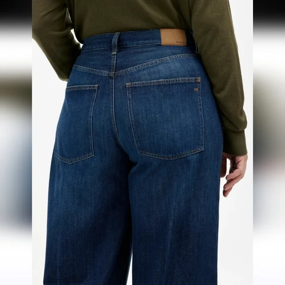 Madewell Plus Size 20W SuperWide High Waisted Full Length Blue Whiskering Jeans - Picture 15 of 16